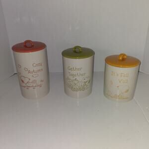 Peanuts Snoopy Ceramic Cookie Canister Jar Set Cozy Autumn Fall Gather NEW